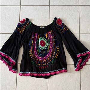 Vibrant Embroidered Black Blouse